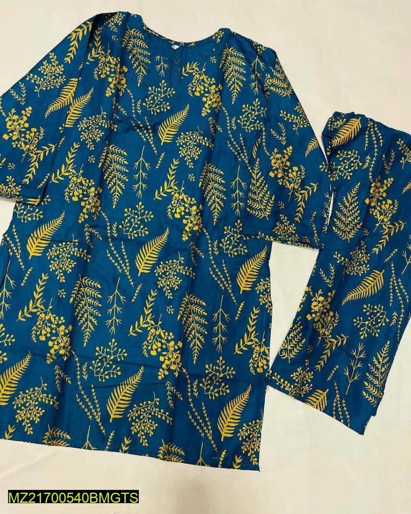 Women Stitched Linen Plain 2-Piece Suit – Blue color