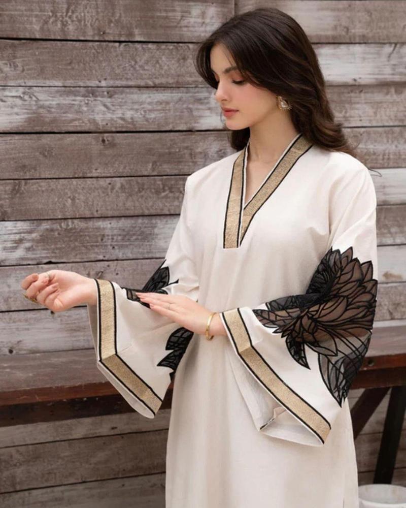 Women Stitched Organza Embroidered 3 - Piece Suit – White color