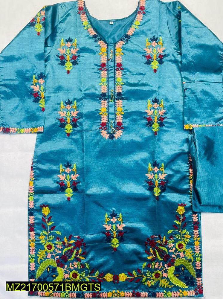 Women Stitched Silk Embroidered 2-Piece Suit – Blue color