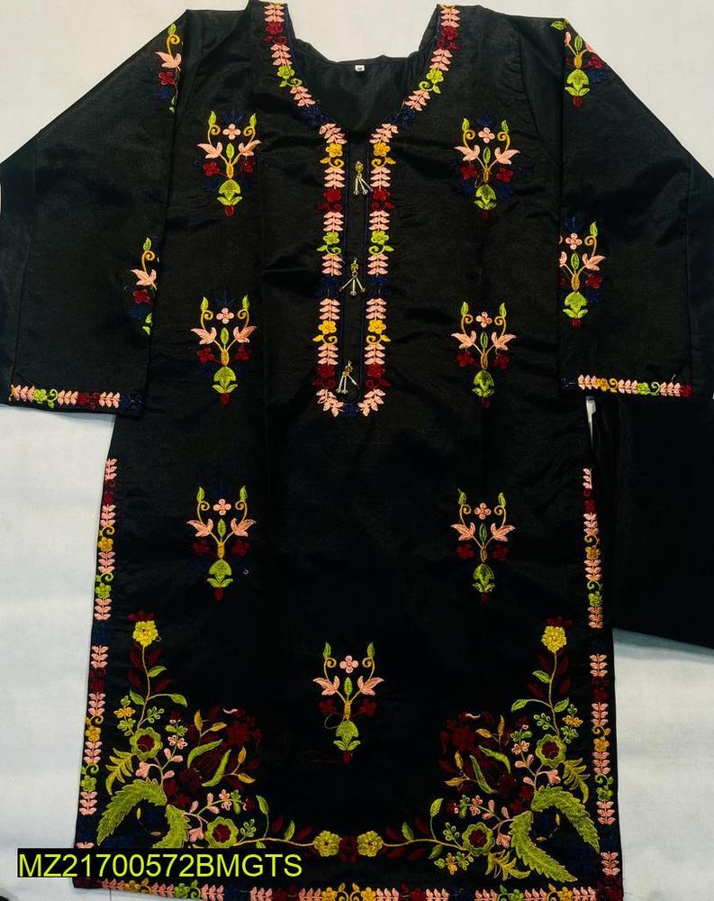Women Stitched Silk Embroidered 2-Piece Suit – Black color