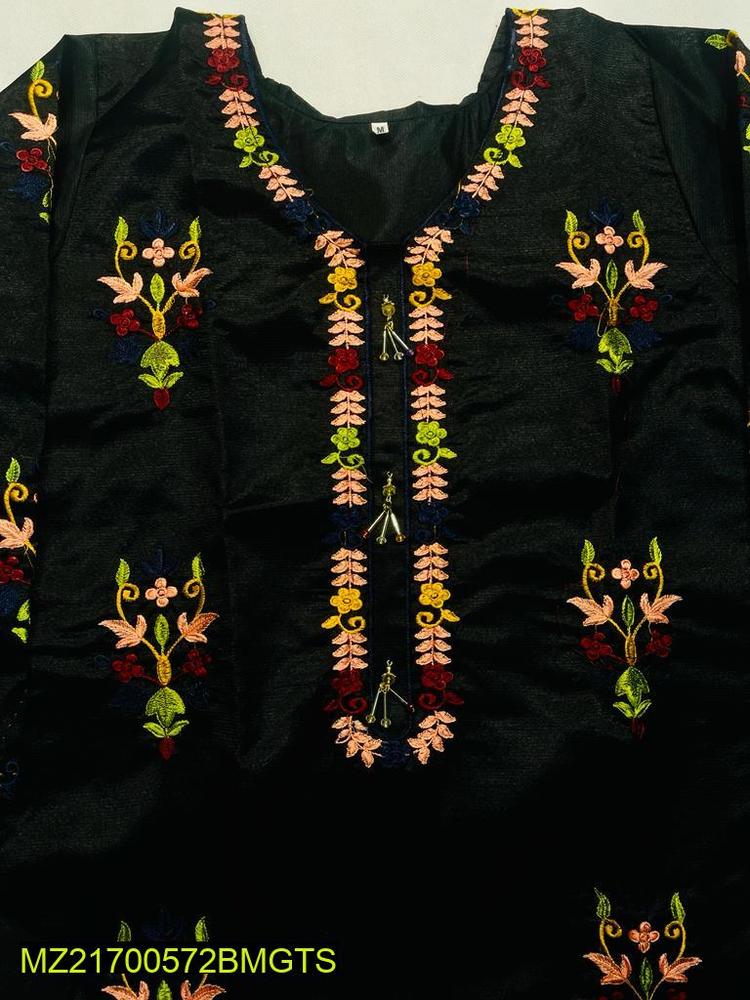 Women Stitched Silk Embroidered 2-Piece Suit – Black color
