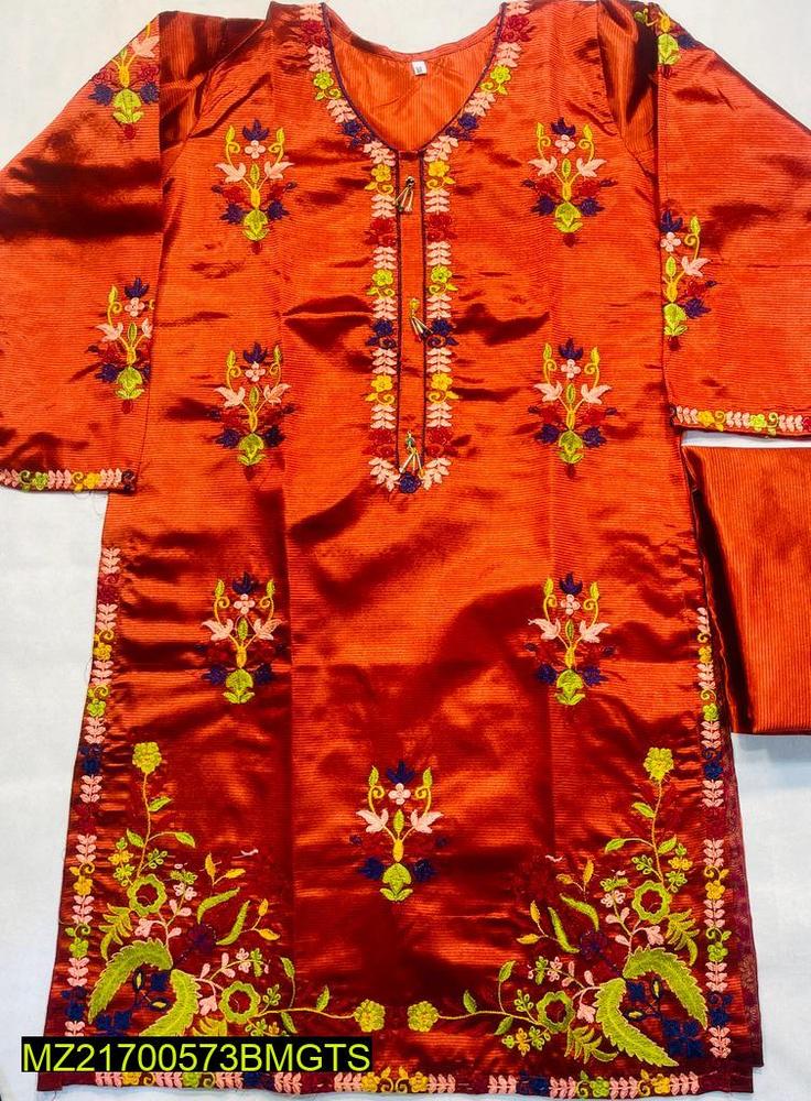 Women Stitched Silk Embroidered 2-Piece Suit – Red color