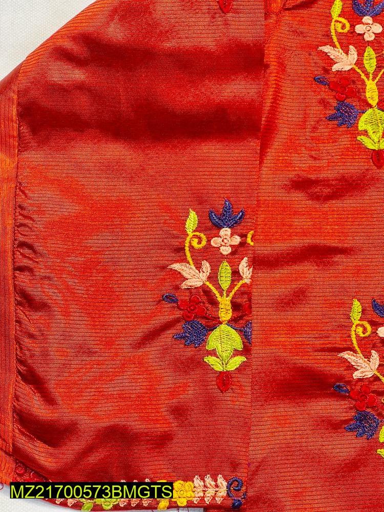 Women Stitched Silk Embroidered 2-Piece Suit – Red color