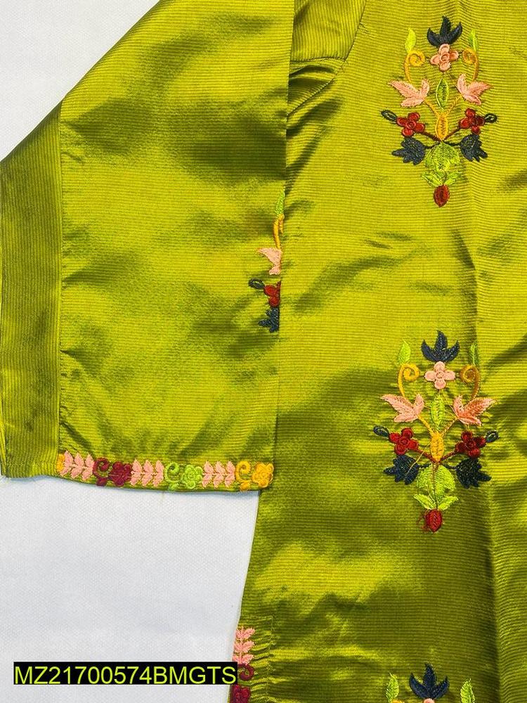 Women Stitched Silk Embroidered 2-Piece Suit – Green color