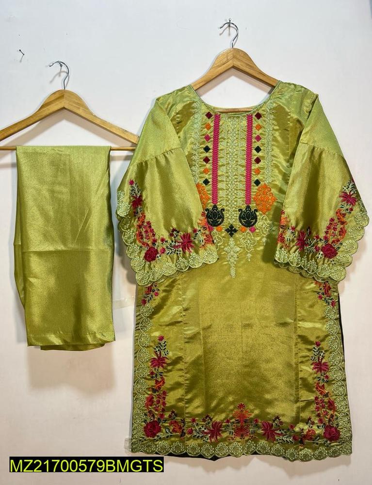 Women Stitched Khaadi Silk Embroidered 2-Piece Suit – Green color