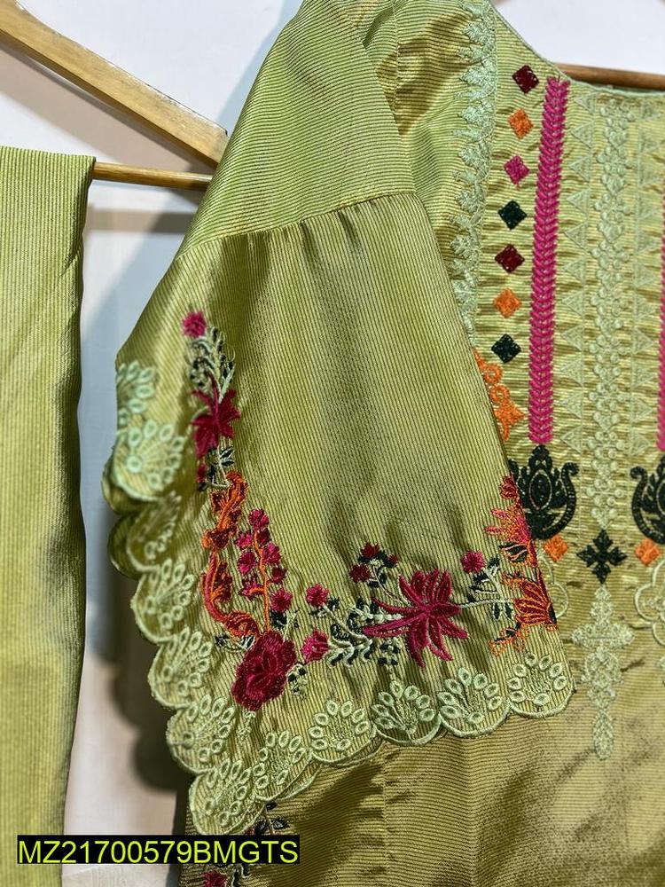 Women Stitched Khaadi Silk Embroidered 2-Piece Suit – Green color