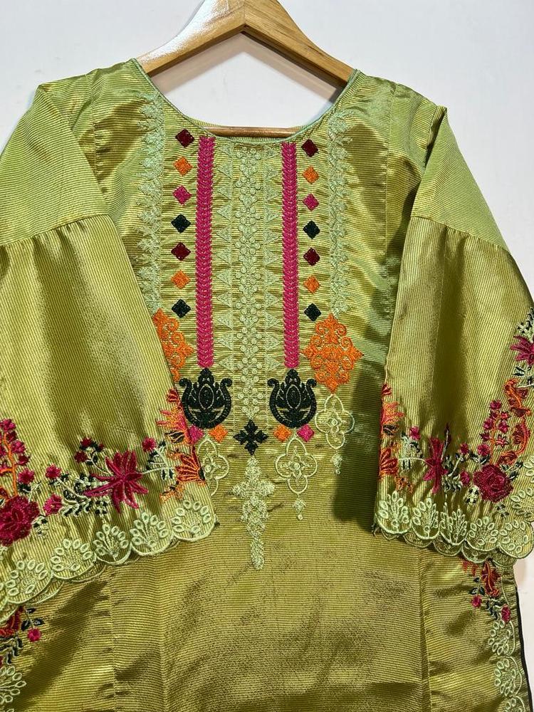 Women Stitched Khaadi Silk Embroidered 2-Piece Suit – Green color