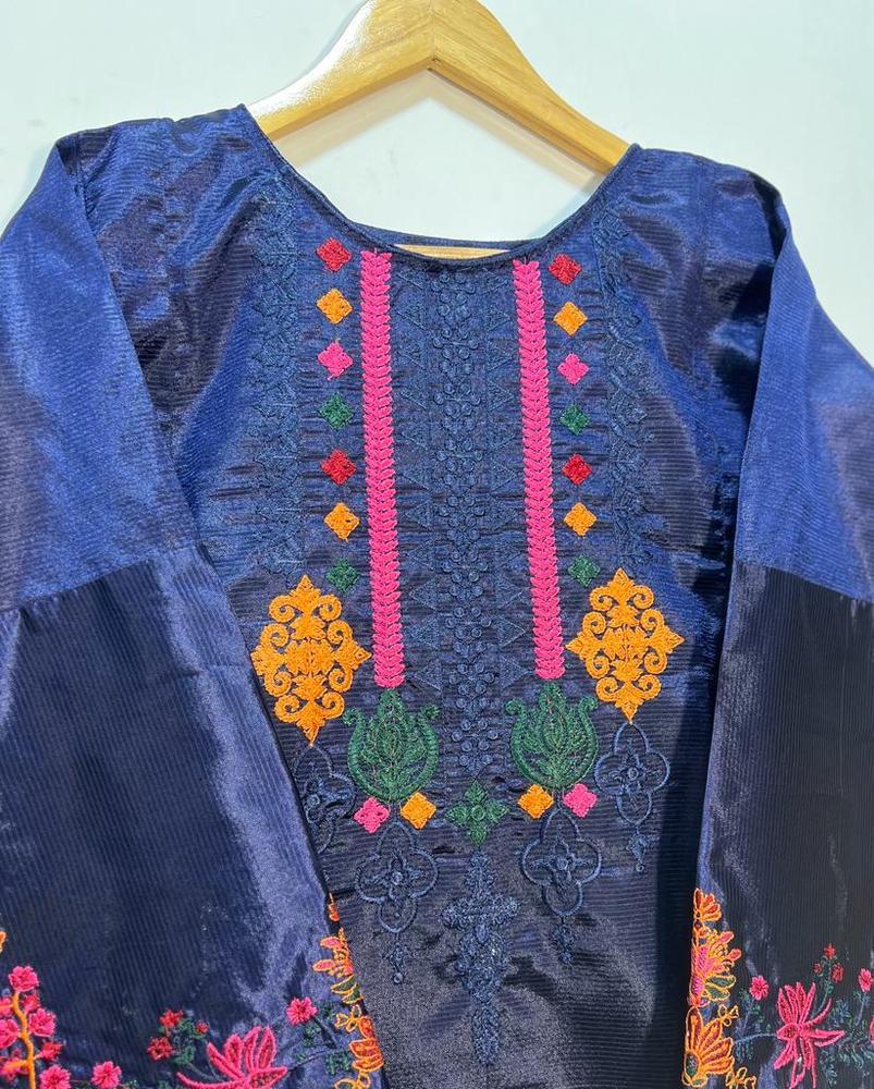 Women Stitched Khaadi Silk Embroidered 2-Piece Suit – Navy Blue