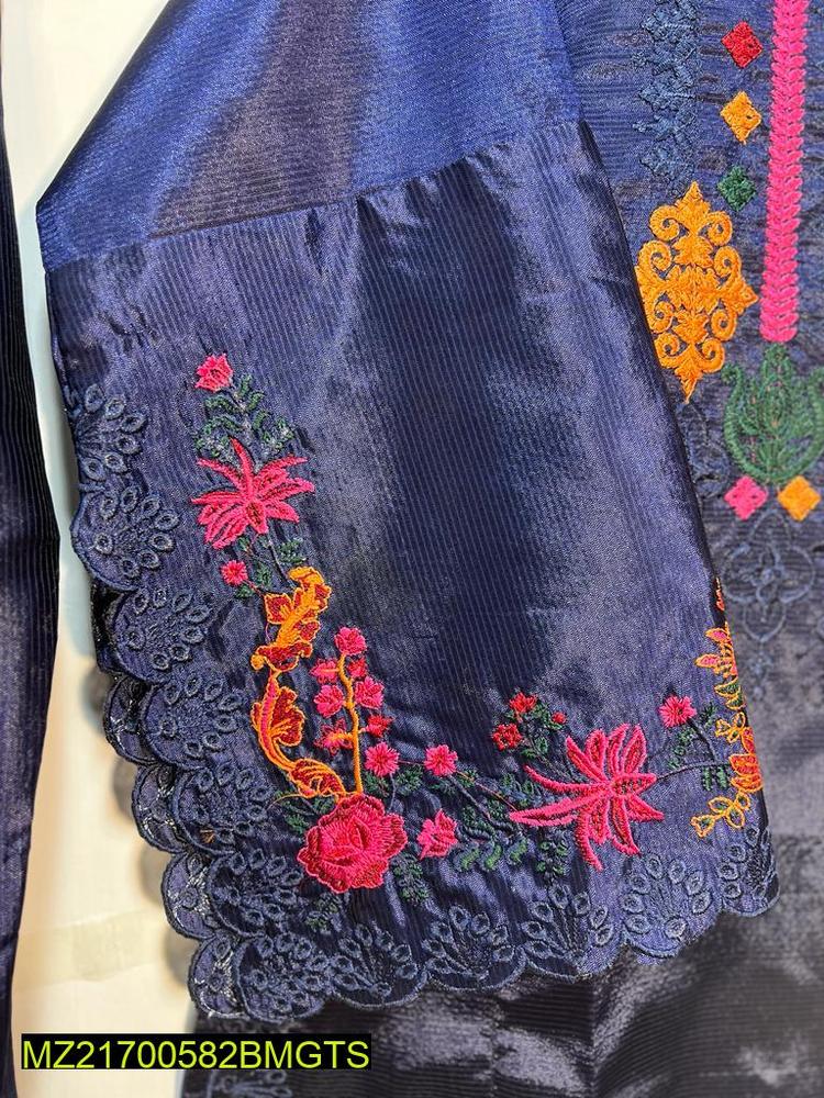Women Stitched Khaadi Silk Embroidered 2-Piece Suit – Navy Blue