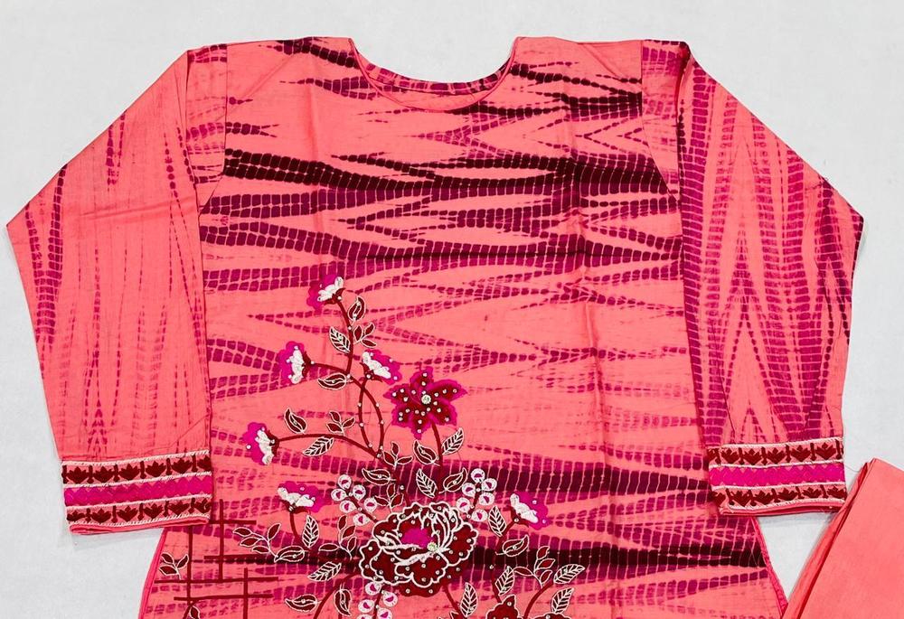 Pink Embroidered Tie-Dye Cotton 2-Piece Suit – Pink color