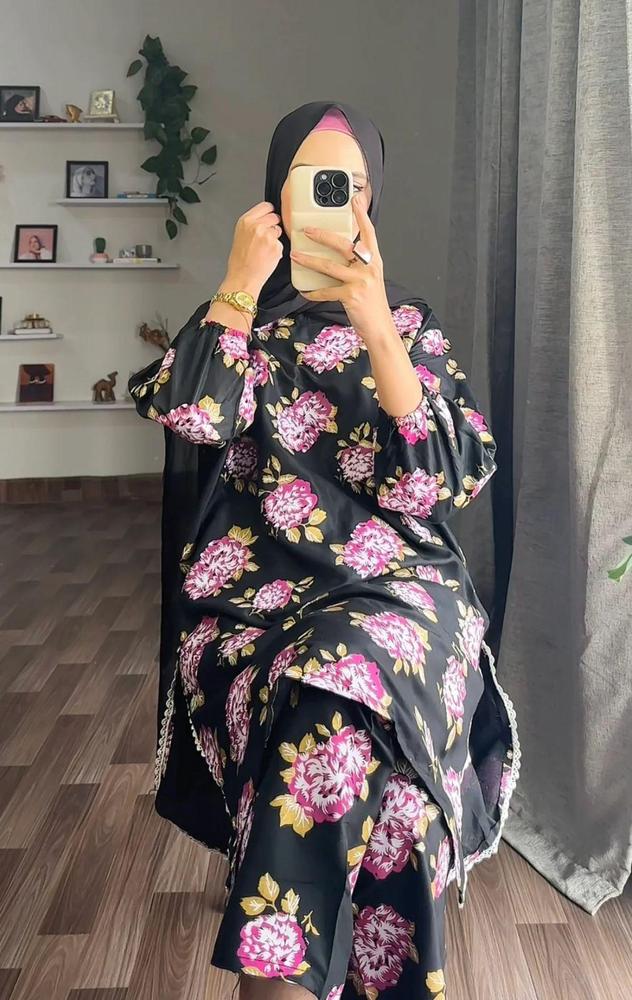 Black Linen Embroidered Printed 2-Piece Suit – Black color