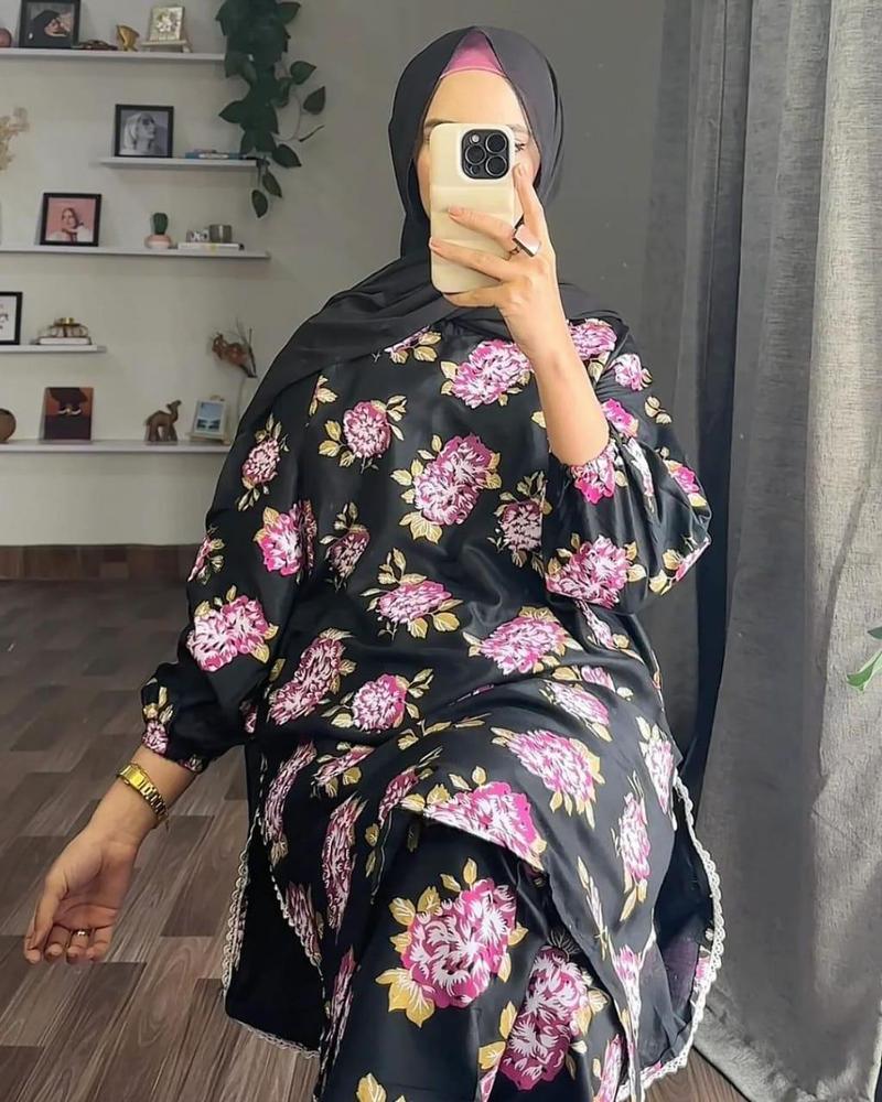 Black Linen Embroidered Printed 2-Piece Suit – Black color