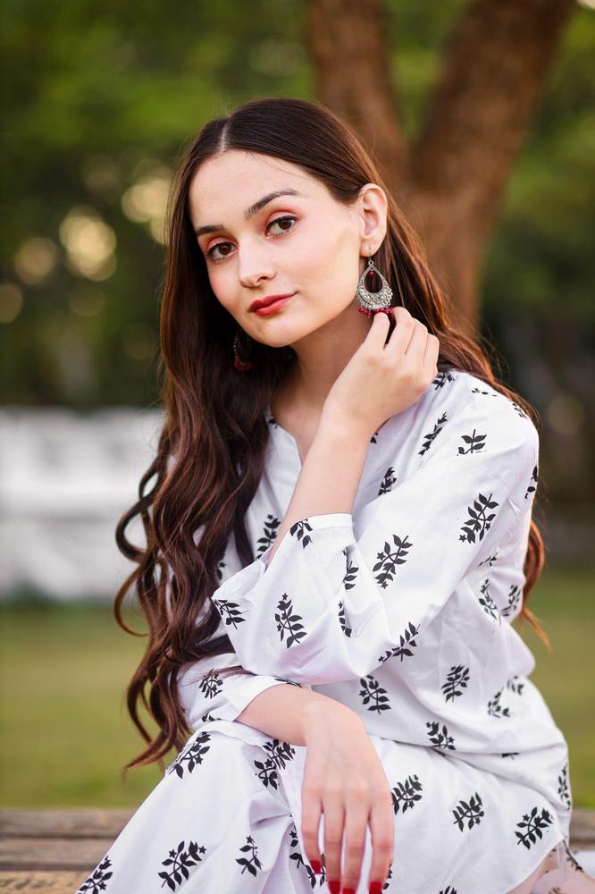 White Linen Block Printed 2-Piece Suit – White color