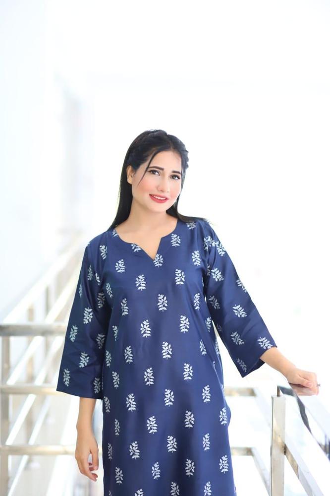 Black Linen Block Printed 2-Piece Suit – Navy Blue color