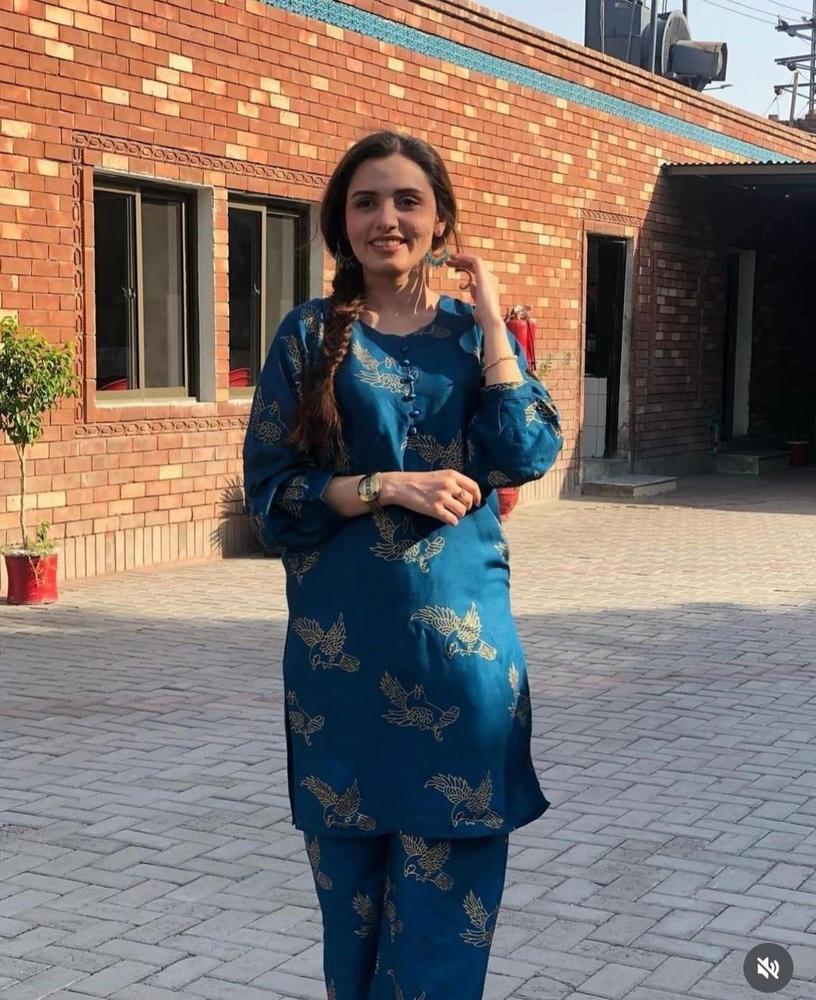 Blue 2-Piece Linen Suit for Women | Stitched Printed Shirt & Trouser Set