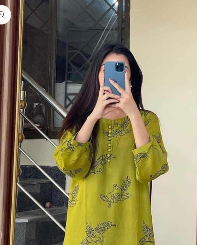 Mustard 2-Piece Linen Suit for Women | Stitched Printed Shirt & Trouser Set