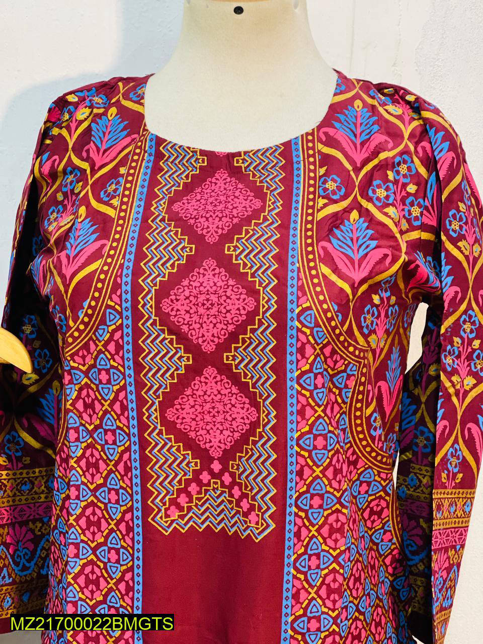 Women Stitched 3D Block Printed Linen 2-Piece Suit – Red color