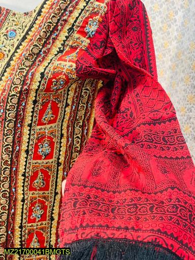 Women Stitched  Linen Embroidered Shirt - Red color