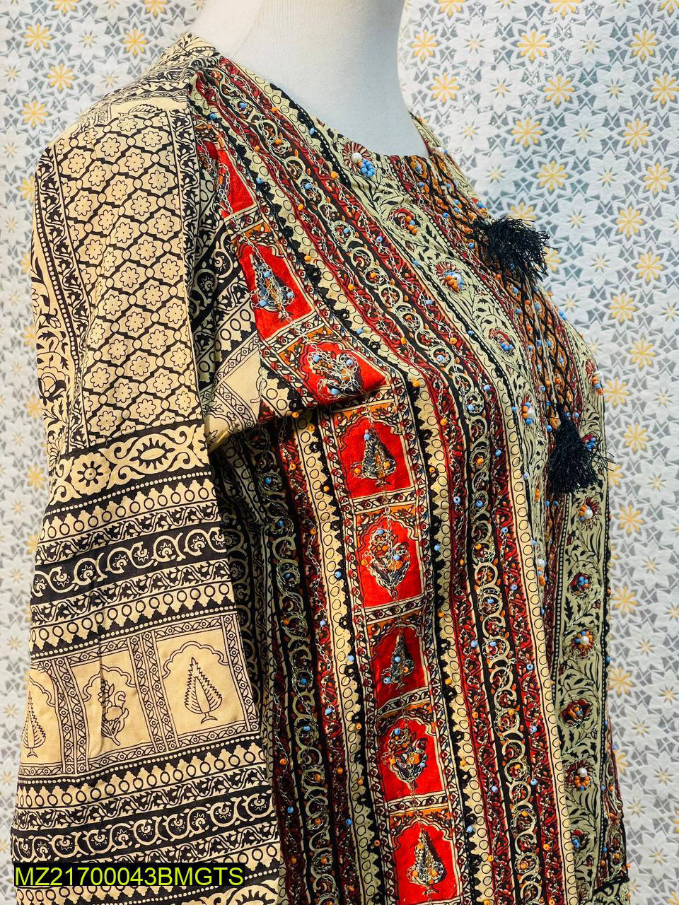 Women Stitched  Linen Embroidered Shirt - Gold color