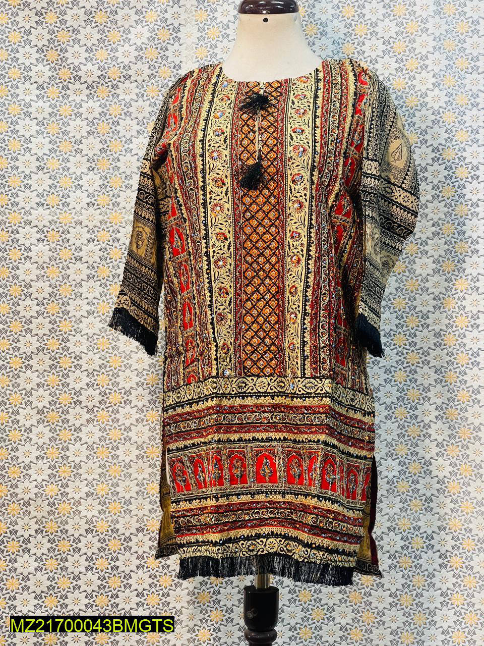 Women Stitched  Linen Embroidered Shirt - Gold color