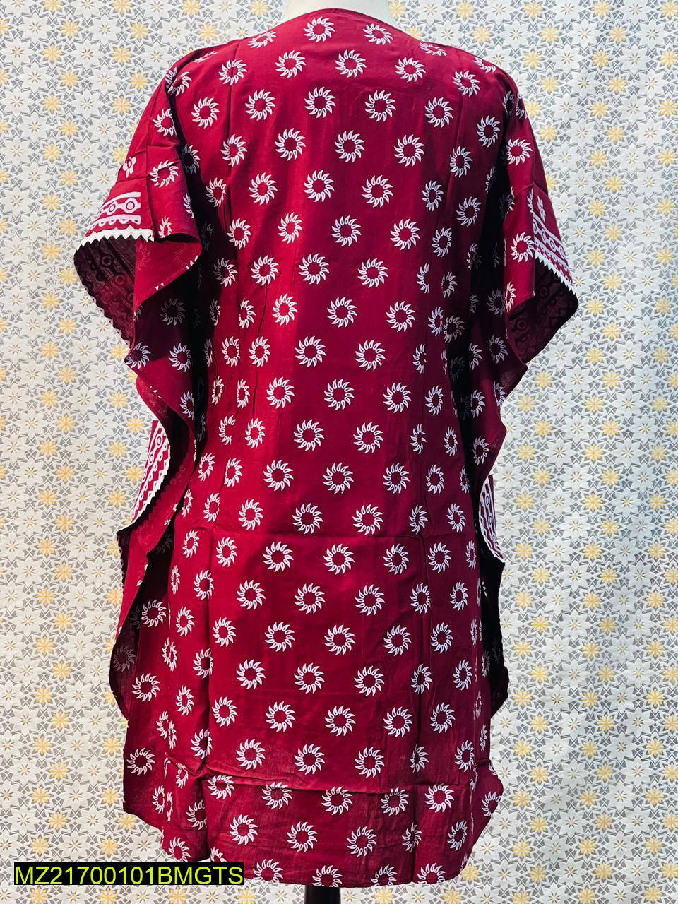 Women Stitched Kaftan Style Linen Frock 1-Piece Suit – Maroon color