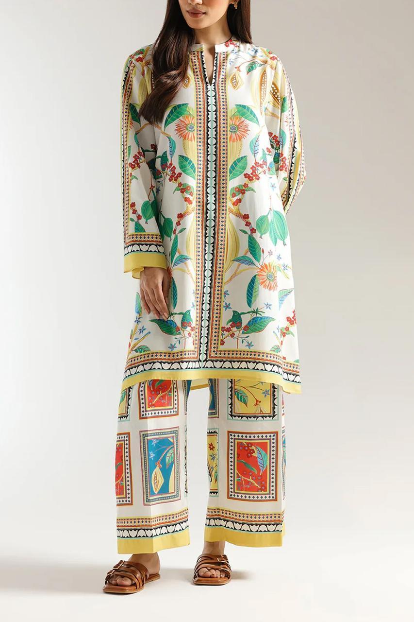 Women’s Printed Grip Fabric 2-Piece Suit – V-Neck Multicolor Shirt & Trouser Set