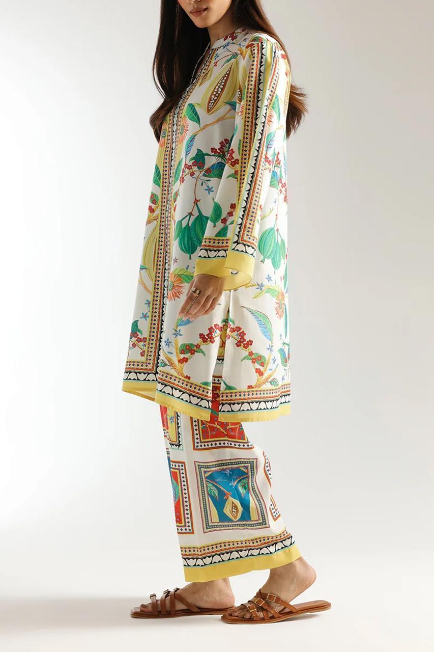 Women’s Printed Grip Fabric 2-Piece Suit – V-Neck Multicolor Shirt & Trouser Set