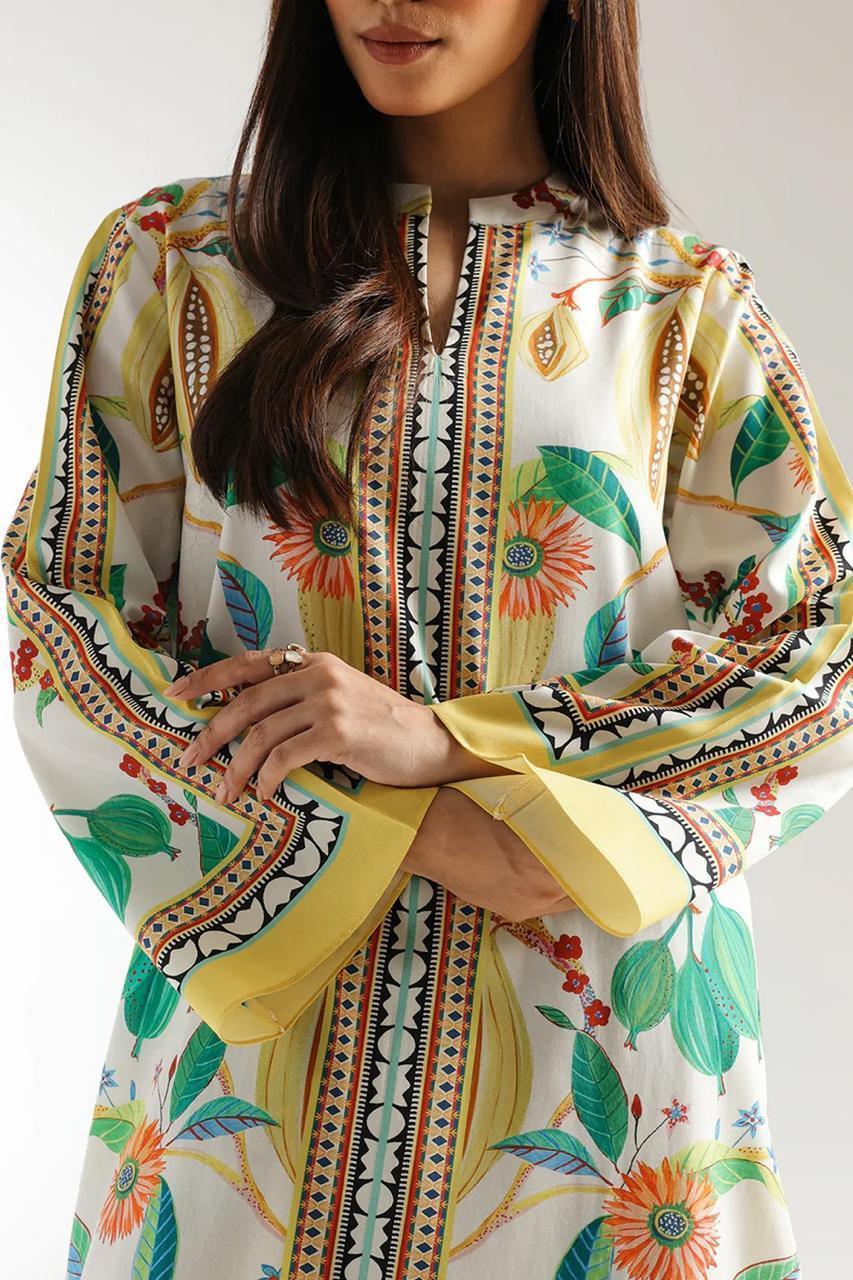 Women’s Printed Grip Fabric 2-Piece Suit – V-Neck Multicolor Shirt & Trouser Set