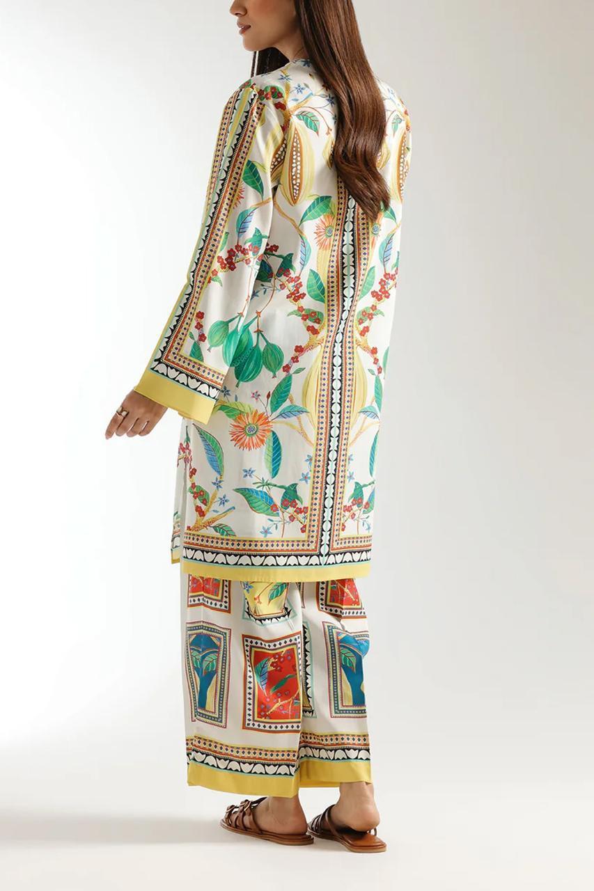 Women’s Printed Grip Fabric 2-Piece Suit – V-Neck Multicolor Shirt & Trouser Set