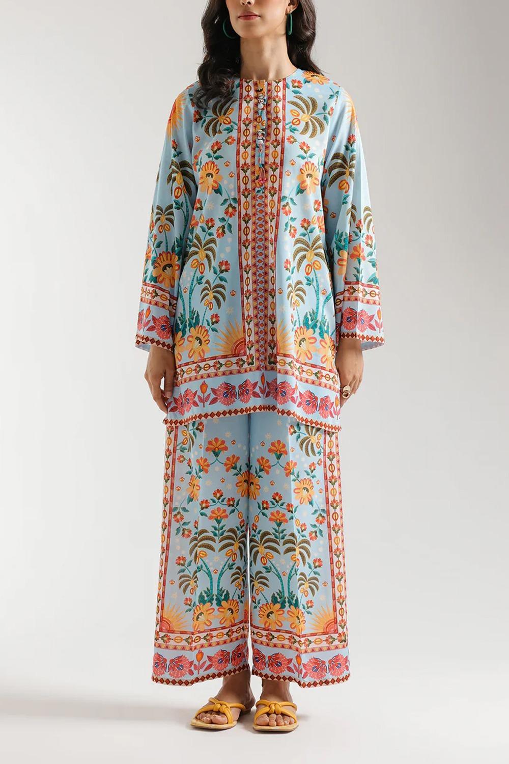 Women’s Printed Grip Fabric 2-Piece Suit – Multicolor Stylish Shirt & Trouser Set