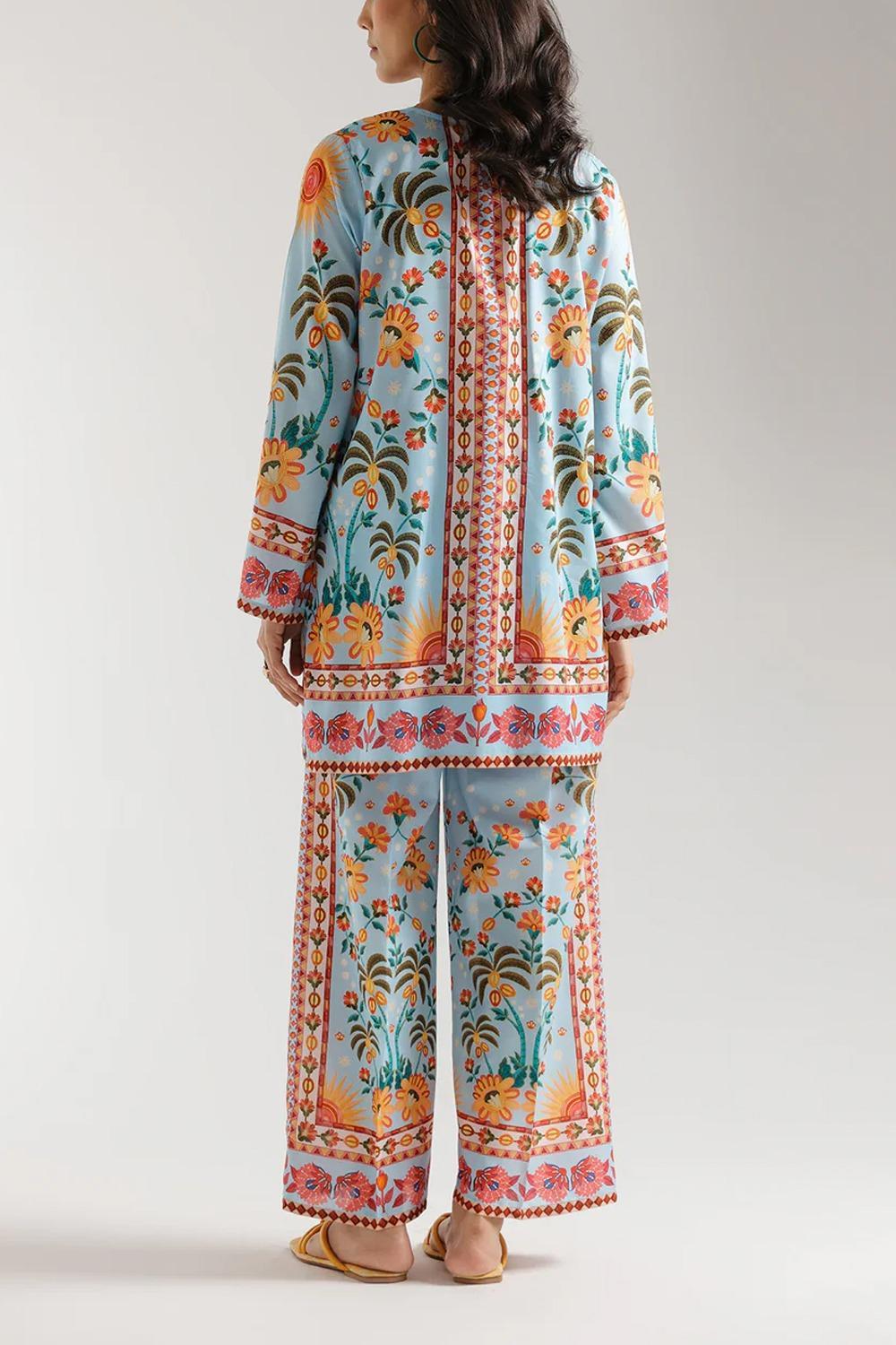 Women’s Printed Grip Fabric 2-Piece Suit – Multicolor Stylish Shirt & Trouser Set