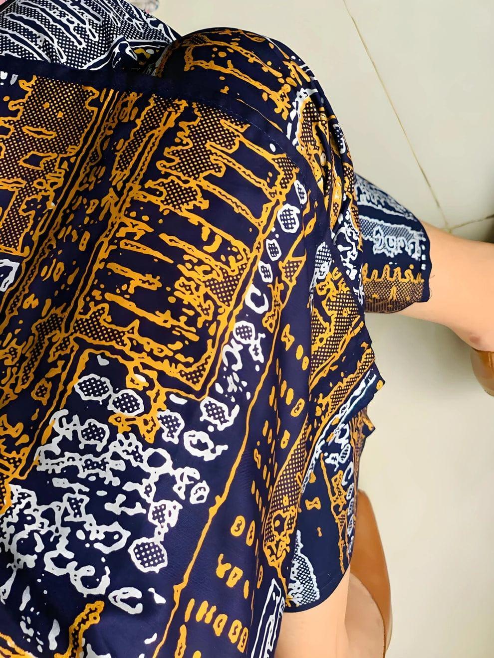 2 Pcs Women's Stitched Linen Block Printed Shirt And Trouser ( Blue )
