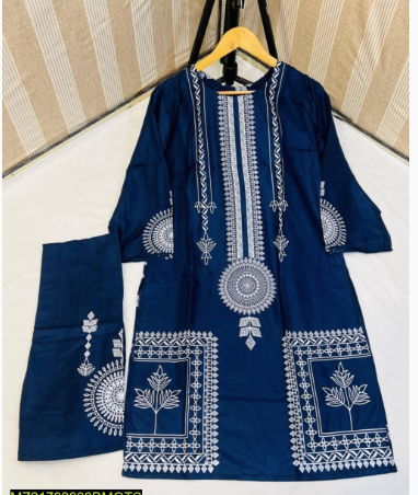 2 Pcs Block Print Womens Stitched Linen Suit