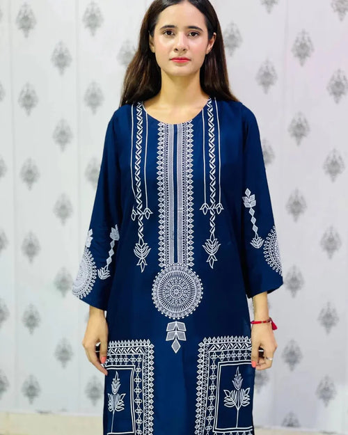 2 Pcs Block Print Womens Stitched Linen Suit